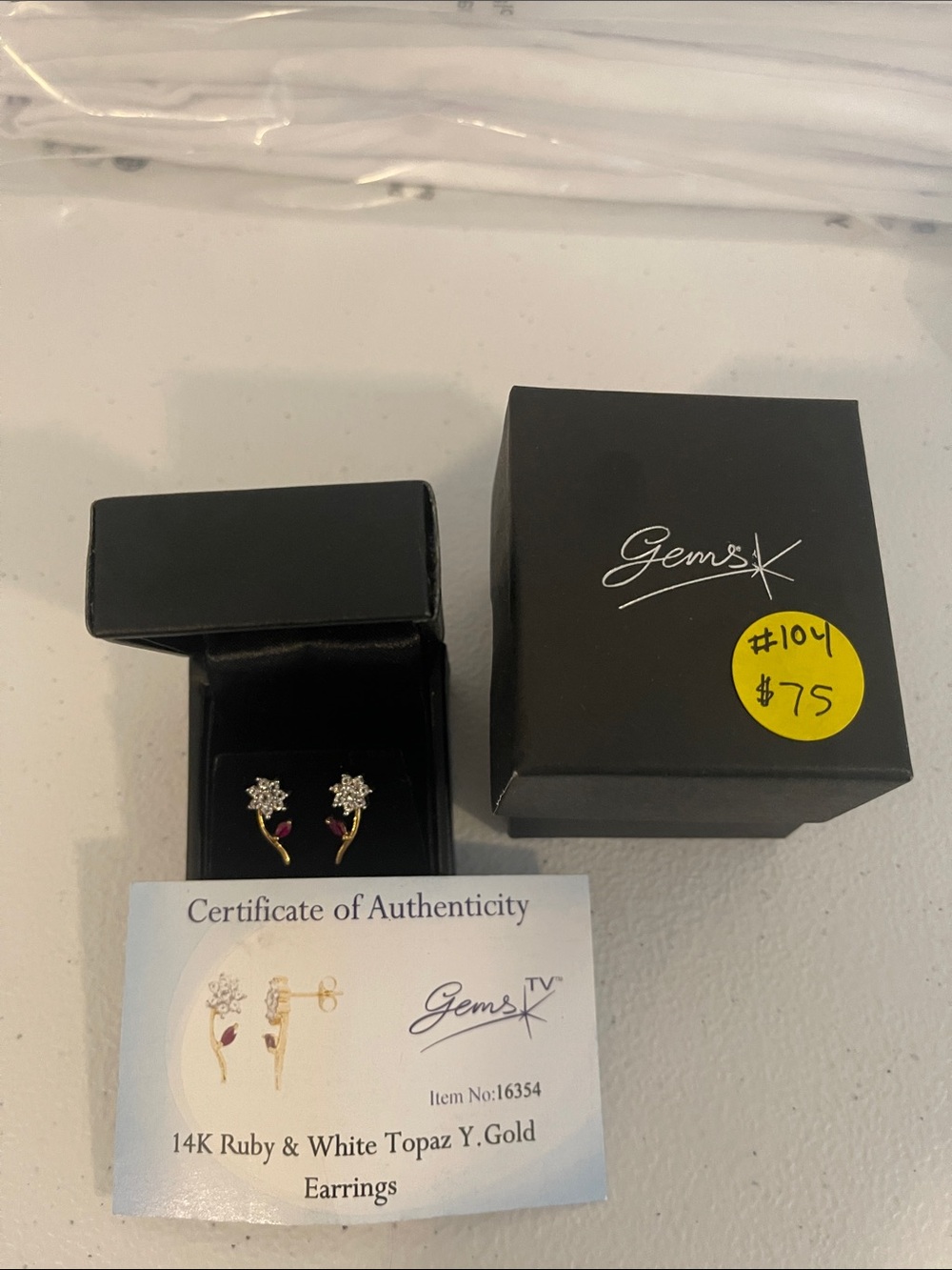 GemsTV 14K Yellow Gold Ruby & White Topaz Floral Drop Earrings - Pink/Red